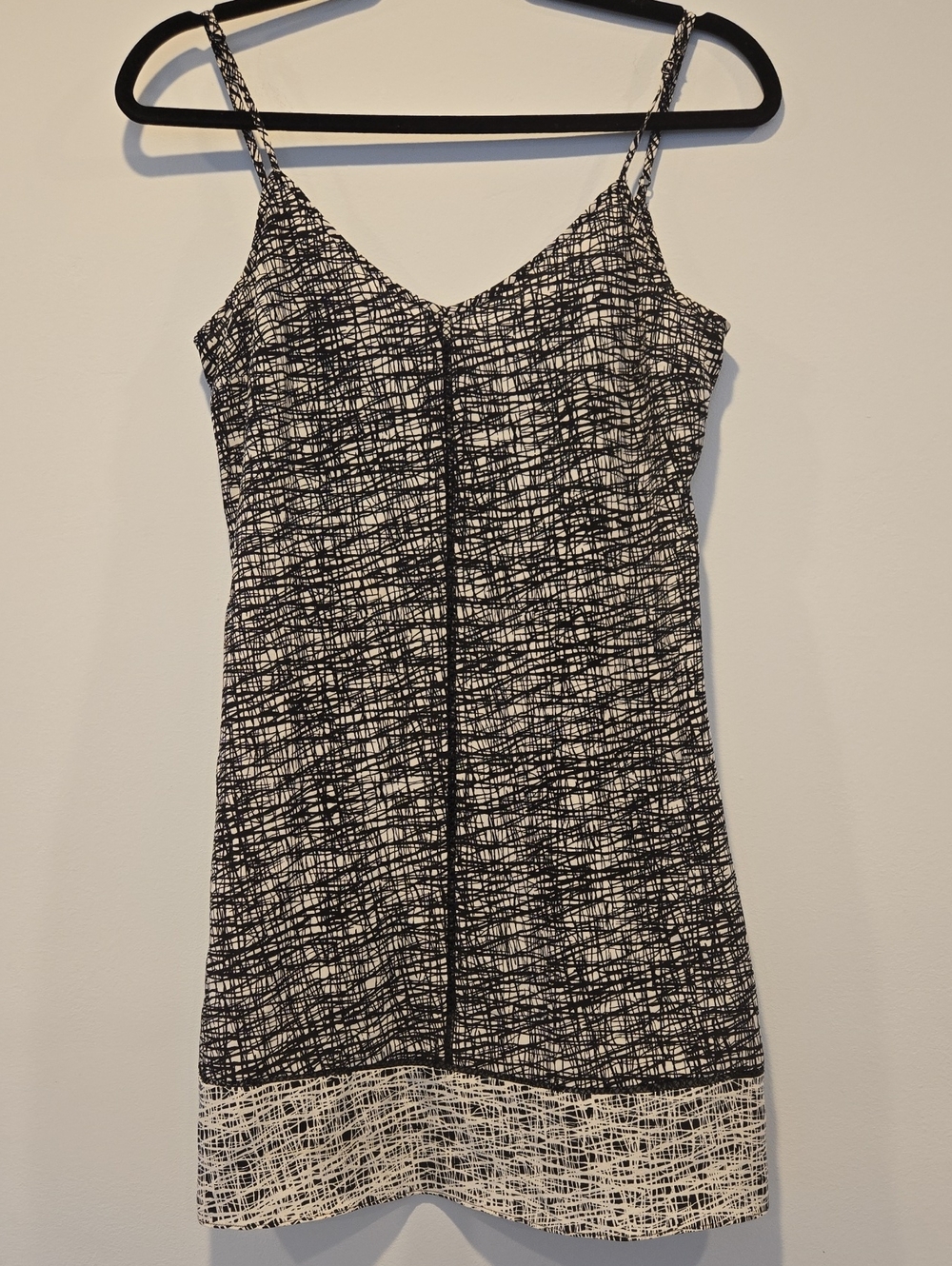 Intermix Silk Slip Dress Abstract Print Sheer Panel Black White Size Small